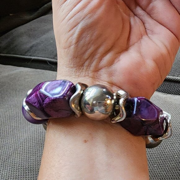 Claire's Purple/Silver Chunky Retro 80s Stretch Bracelet - Picture 11 of 16